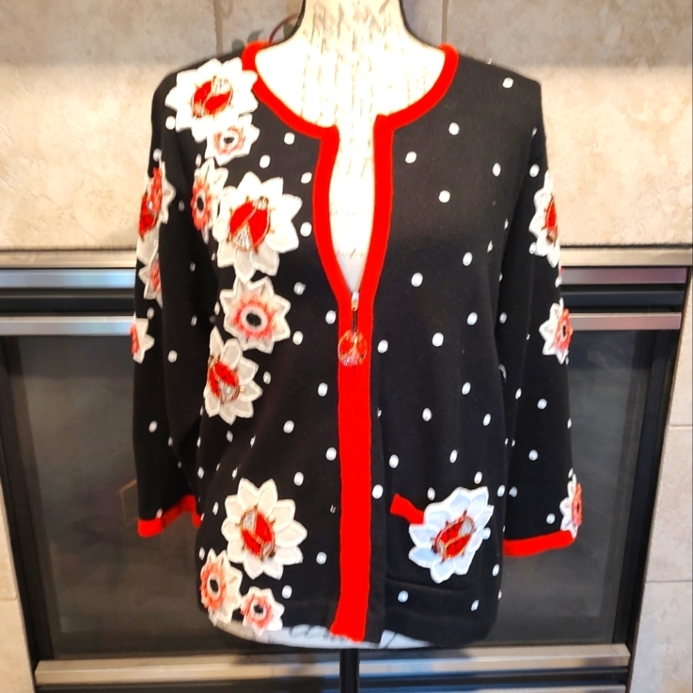 Philip & Jane Gordon Large Ladybug Zipper Up Sweater! RARE! - Picture 2 of 11